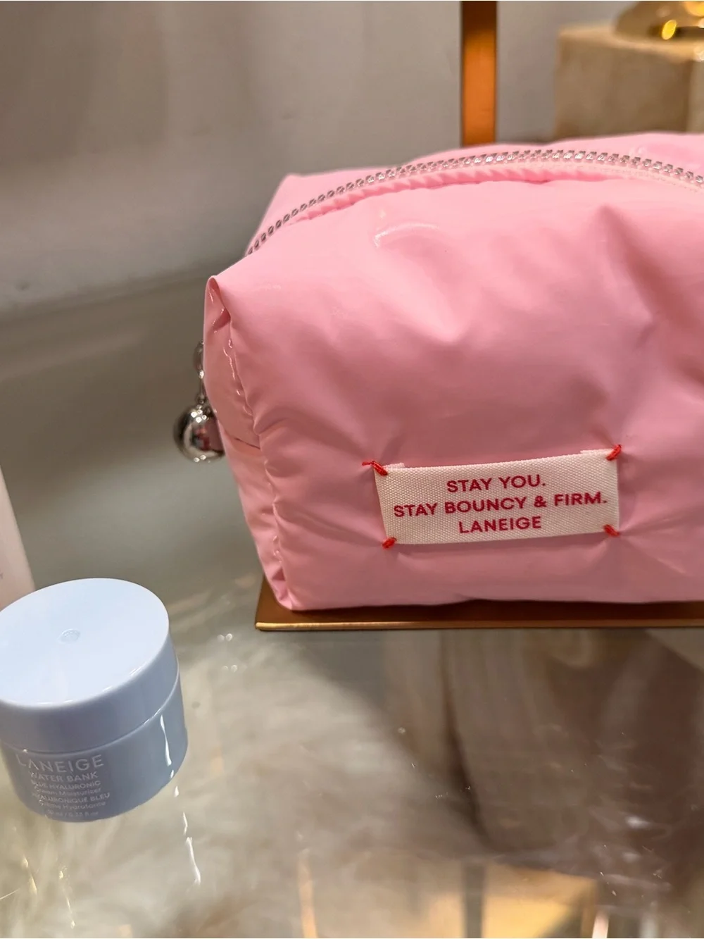 Laneige new Pink Puffy Cosmetic Pouch - Soft Pink Travel Makeup Bag
